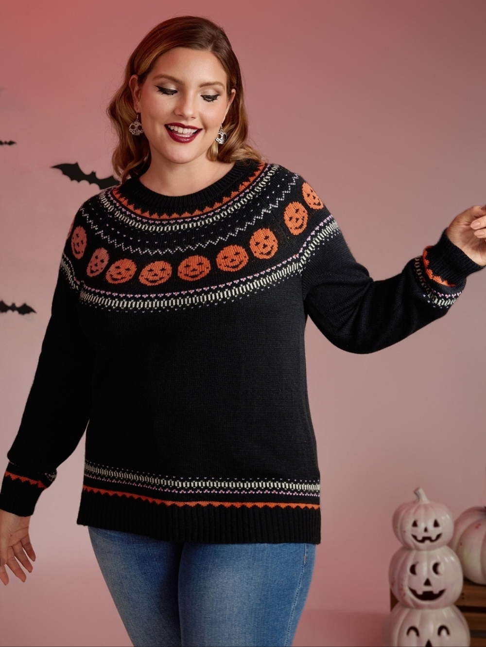 BloomChic Halloween Pumpkin Fair Isle Yoke